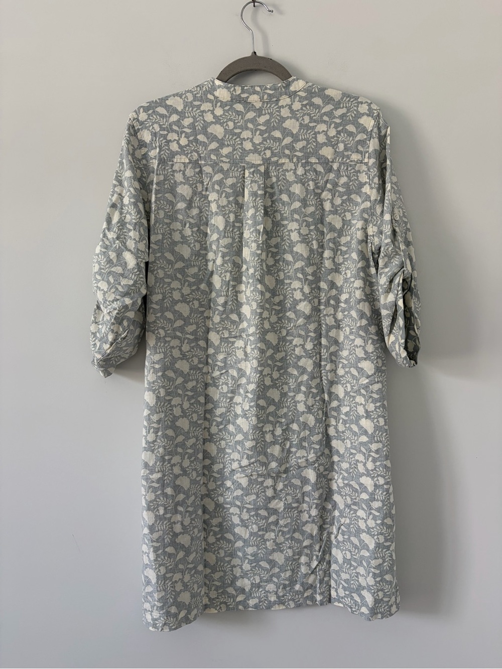 Faherty Penelope Linen Floral 3/4 Sleeve Popover Casual Dress Grey Green Cream M - Picture 9 of 11